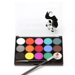 Ansiktsmålningskit, 15 färgers ansiktsmålningspalett med 2 penslar, tvättbara ansiktsfärger säker kroppsmålning för vuxna barn><noscript><img width=