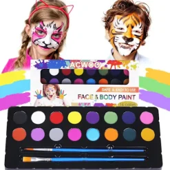 Ansiktsmålningskit för barn, 16-färgspalett med penslar, giftfri och tvättbar, perfekt för Halloween och fester[gks]> Smink