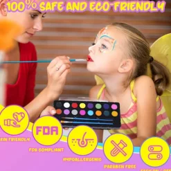 Ansiktsmålningskit för barn, 16-färgspalett med penslar, giftfri och tvättbar, perfekt för Halloween och fester[gks]><noscript><img width=