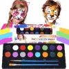 Ansiktsmålningskit för barn, 16-färgspalett med penslar, giftfri och tvättbar, perfekt för Halloween och fester[YD]> Smink