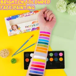 Ansiktsmålningskit för barn, 16-färgspalett med penslar, giftfri och tvättbar, perfekt för Halloween och fester[YD]><noscript><img width=