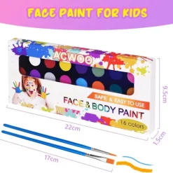 Ansiktsmålningskit för barn, 16-färgspalett med penslar, giftfri och tvättbar, perfekt för Halloween och fester[YD]><noscript><img width=