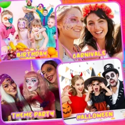 Ansiktsmålningskit för barn, 16-färgspalett med penslar, giftfri och tvättbar, perfekt för Halloween och fester[YD]><noscript><img width=