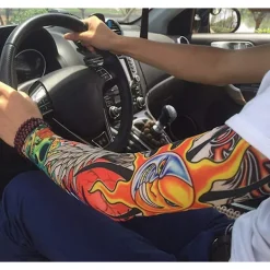 Arm Tatuering Ärmar, 6-pack Herr Fake Temporär Tatuering Nylon Armstrumpor Elastisk Biker Ärm för Halloween - Perfet><noscript><img width=