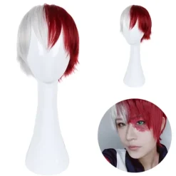 AVEKI Anime My Hero Academia Todoroki Shoto Cosplay Multi-Color Peruk, med lugg inklusive värmetålig för vuxen, röd-485> Peruker