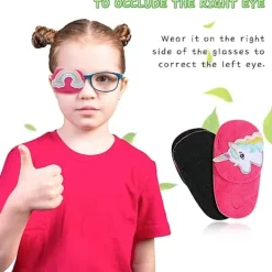 Barn ögonlapp 2 stycken, Höger öga medicinsk ögonlapp för ortoptist amblyopi vuxna och barn, Enhörning ögonlapp täcker glasögon ögonlappar för><noscript><img width=