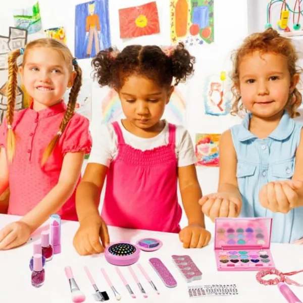 Toyz Land Barn lek smink kit leksak set för flicka 18st tvättbar låtsas smink för småbarn bärbar falsk smink> Smink