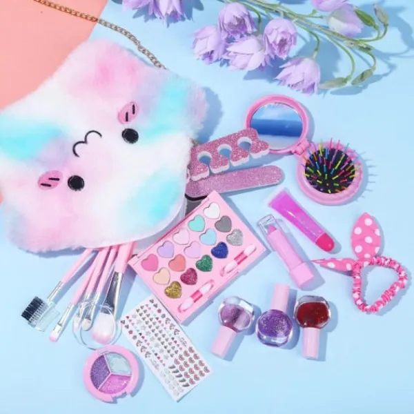 Toyz Land Barn lek smink kit leksak set för flicka 18st tvättbar låtsas smink för småbarn bärbar falsk smink> Smink