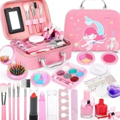 Barnmakeup leksak för flickor, 20 delar sminkväska, rosa sminkset leksak bästa present till flicka Bekväm> Smink