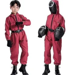 Barns Squid Play Kostym Cosplay Jumpsuit + Mask H 130cm> Dräkter
