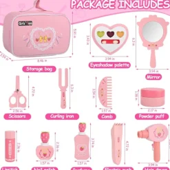 Barnsmink Leksak Flickor, 12-delat Sminkväska – Smink- & Frisörset för Rollspel, Lek och Present 3–5 år><noscript><img width=