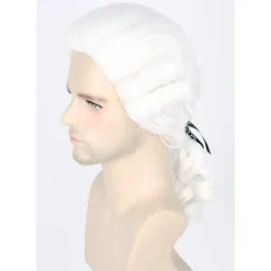 Barockperuk (vit), markisperuk för män och kvinnor med svart band><noscript><img width=