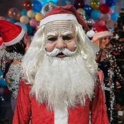 Bebetter Santa Mask för män, Jul Latex Mask, Santa Huvudmask, Realistisk Santa Gammal Mans Mask med Röd Santa Hatt för Fest><noscript><img width=