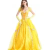 Belle klänning vuxen prinsessa kostym fest karneval cosplay performance halloween gul kostym med handskar, XXL> Dräkter