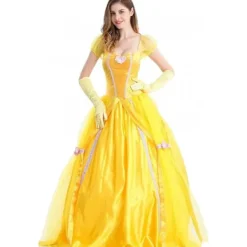 Belle klänning vuxen prinsessa kostym fest karneval cosplay performance halloween gul kostym med handskar，XXL> Dräkter