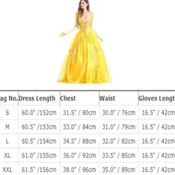 Belle klänning vuxen prinsessa kostym fest karneval cosplay performance halloween gul kostym med handskar，XXL><noscript><img width=