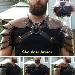 Betterlifefg - Medeltida Viking Läder Dubbel Axelrustning Steampunk Vintage Läder Sele Retro Spartacus Krigare Gladiator Läderrustning> Dräkter