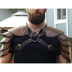 Betterlifefg - Medeltida Viking Läder Dubbel Axelrustning Steampunk Vintage Läder Sele Retro Spartacus Krigare Gladiator Läderrustning><noscript><img width=