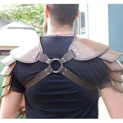 Betterlifefg - Medeltida Viking Läder Dubbel Axelrustning Steampunk Vintage Läder Sele Retro Spartacus Krigare Gladiator Läderrustning><noscript><img width=