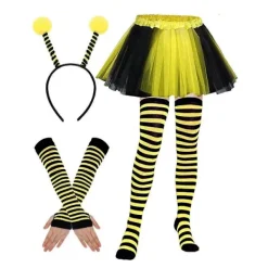 Bi-dräktset för vuxna Halloween Bi-dräkt Tutu-kjol Bi-randig knä-lång strumpa Långa handskar><noscript><img width=