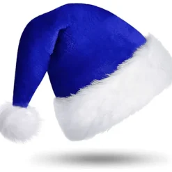 Blå Julhatt för Vuxen, Deluxe Sammet Tomtehatt, Lyxig Jul Tomtehatt För Kvinnor Och Män, Kostym För Julfest> Huvudbonader