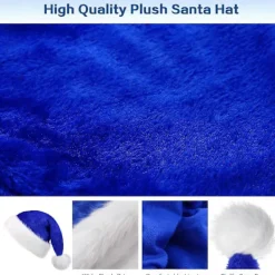 Blå Julhatt för Vuxen, Deluxe Sammet Tomtehatt, Lyxig Jul Tomtehatt För Kvinnor Och Män, Kostym För Julfest> Huvudbonader