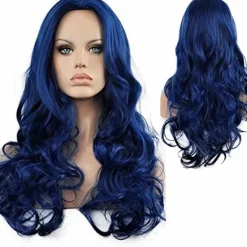 Blå Peruker för Kvinnor Långt Lockigt Vågig Mjuk Värmebeständig Syntetisk Fiber Fest Cosplay Tillbehör Peruker (Blå)> Peruker
