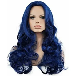 Blå Peruker för Kvinnor Långt Lockigt Vågig Mjuk Värmebeständig Syntetisk Fiber Fest Cosplay Tillbehör Peruker (Blå)><noscript><img width=