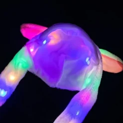 Blå stickad mössa LED dam flicka plysch djur kaninöron mössa keps> Huvudbonader