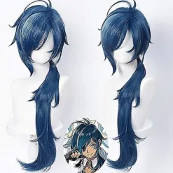 Blå vågig cosplayperuk för spel Genshin Impact Lolita Gradient Party Harajuku-hår (blå Kaeya)> Peruker