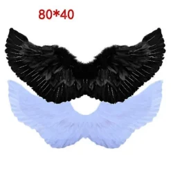 Black Angel Wings for Adults - 80x40cm - Black Feather Wing - Costume Wings - Large Angel Wings> Tillbehör