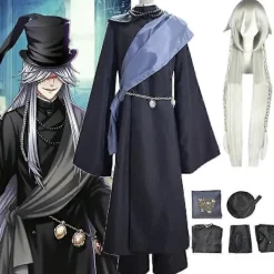 Black Butler Kuroshitsuji Undertaker Cosplay Kostym Halloweenfest Kostymer Skräddarsydda Full Set Hatt Kedja och S> Peruker