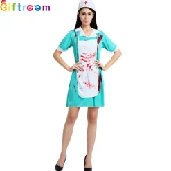 Blodig Sjuksköterska Maskerad Sjuksköterskedräkt Set Halloween Maskeradkostym för Män och Kvinnor> Dräkter