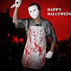Blodigt Förkläde Skräckkostymset – Halloween Slaktare Cosplay med Falska Blodfläckar *Svart förklädesset 1*En storlek One size><noscript><img width=