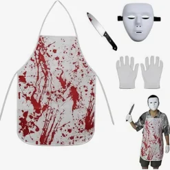 Blodigt Förkläde Skräckkostymset – Halloween Slaktare Cosplay med Falska Blodfläckar *Svart förklädesset 1*En storlek One size><noscript><img width=