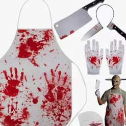 Blodigt Förkläde Skräckkostymset – Halloween Slaktare Cosplay med Falska Blodfläckar *Svart förklädesset 1*En storlek One size><noscript><img width=