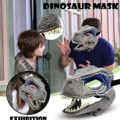 Blue Dinosaur Mask Jurassic World Raptor Dinosaur Accessories Dino Cosplay Props Festival Carnival Gifts><noscript><img width=