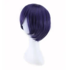 Blåviolett ansiktsinpackad cosplay-animationsperuk (24-25CM), kort rollspel peruk><noscript><img width=