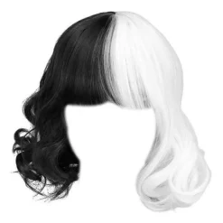 Bob Peruker med Lugg, Axel Lång Bob Vågig Peruk (Svart och Vit)> Peruker