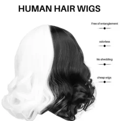 Bob Peruker med Lugg, Axel Lång Bob Vågig Peruk (Svart och Vit)><noscript><img width=