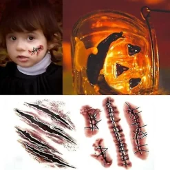 Body Makeup Tattoo Stickers Halloween Terror Realistic Stitched Injuries Wounds Non-toxic Long Lasting Temporary Tattoo Stickers S B> Smink