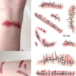 Body Makeup Tattoo Stickers Halloween Terror Realistic Stitched Injuries Wounds Non-toxic Long Lasting Temporary Tattoo Stickers S B><noscript><img width=