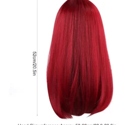 Bordeaux Lång Rak Peruk, Kvinnor Högtemperatur Röd Fiber Falskt Hår med Rak Lugg för Cosplay Fester><noscript><img width=