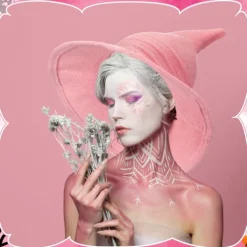 Bredbrättad Stickad Häxhatt, Vikbar Spetsig Filthatt för Kvinnor, Halloween Cosplay Kostym Maskeradaccessoar><noscript><img width=