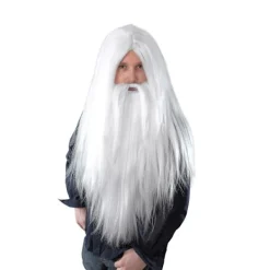 Bristol Novelty Lång trollkarlsperuk och skägg för män, en storlek, vit One Size> Peruker