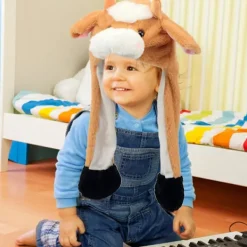 Brun kohatt med öron Rör sig Hoppa Pop Up Slå Plysch Farm Animal Holiday Cosplay Dress Up Rolig Festival Födelsedagspresent för barn Pojkar Flickor, 22' | Fyndiq><noscript><img width=