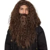 Brun Peruk och Skägg - Brun Vågig Bibelisk Kostymtillbehör Hårperuk och Skäggset för Vuxna och Barn> Peruker
