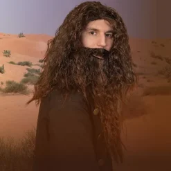 Brun Peruk och Skägg - Brun Vågig Bibelisk Kostymtillbehör Hårperuk och Skäggset för Vuxna och Barn><noscript><img width=