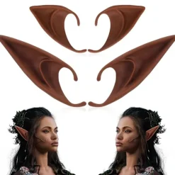 Bruna älvöron - Set med korta och långa älvöron, vampyrtänder i silikon, brun päls dam, cosplay, renässans Dark brown 10cm> Tillbehör