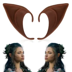 Bruna älvöron - Set med korta och långa älvöron, vampyrtänder i silikon, brun päls dam, cosplay, renässans Dark brown 10cm><noscript><img width=
